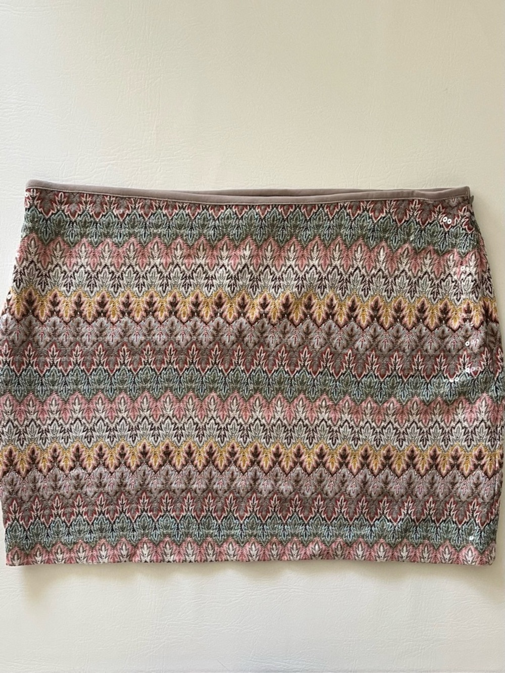 Express Mini Sequin Skirt Women’s L Multicolor Zipper Closure Boho Striped Y2K